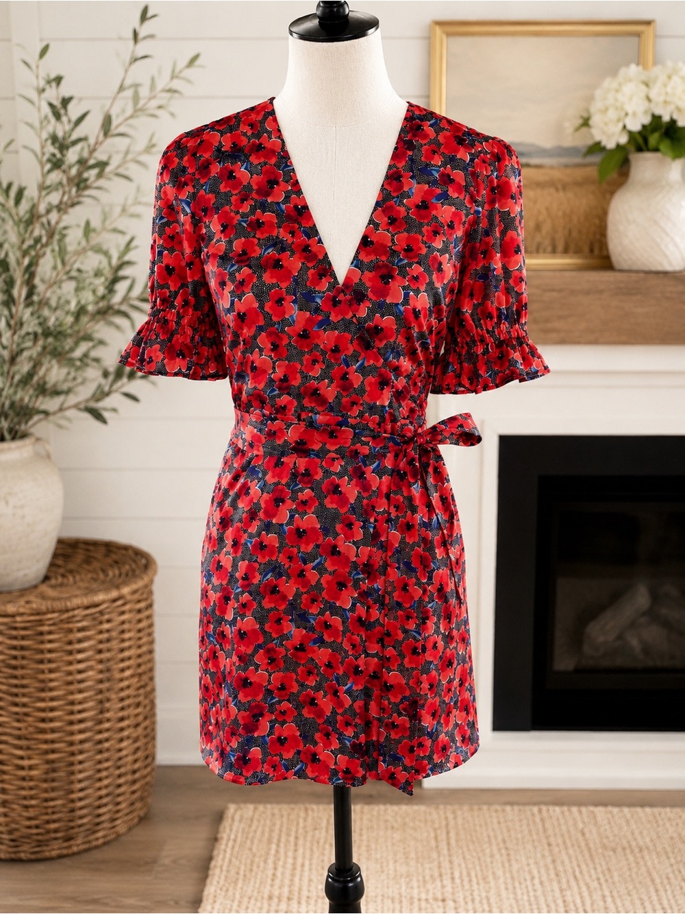 House of Harlow Floral Red Wrap Dress Size Small